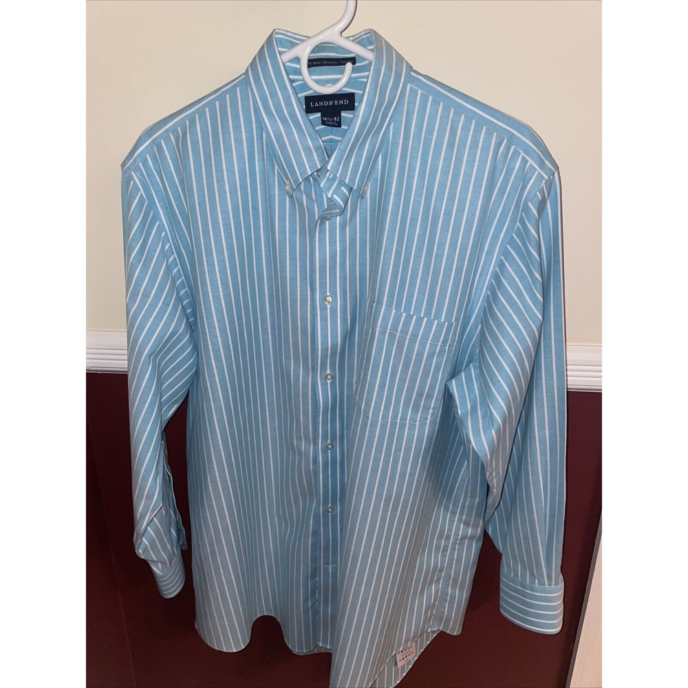 Lands End No Iron Original Pin Stripe Oxford 16 1/2 -32